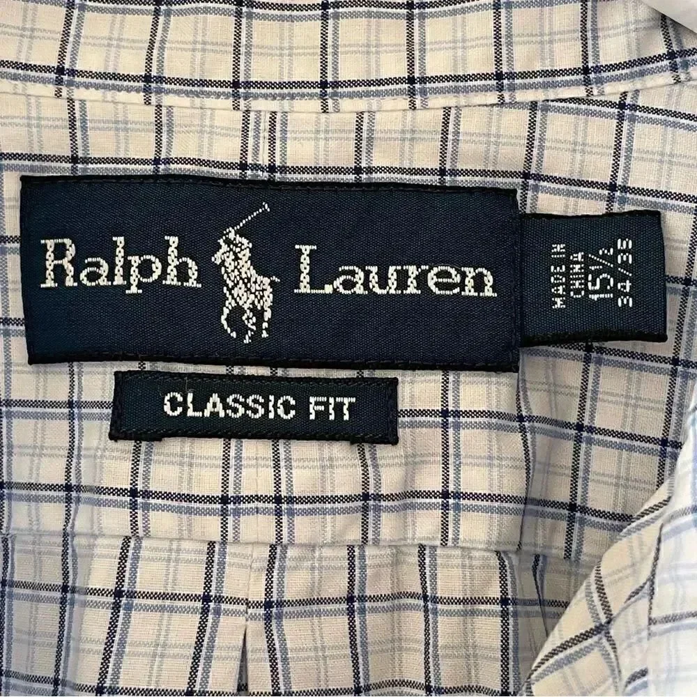 RALPH LAUREN Mens Blue Tattersall Button Down Cotton Shirt 15 1/2
